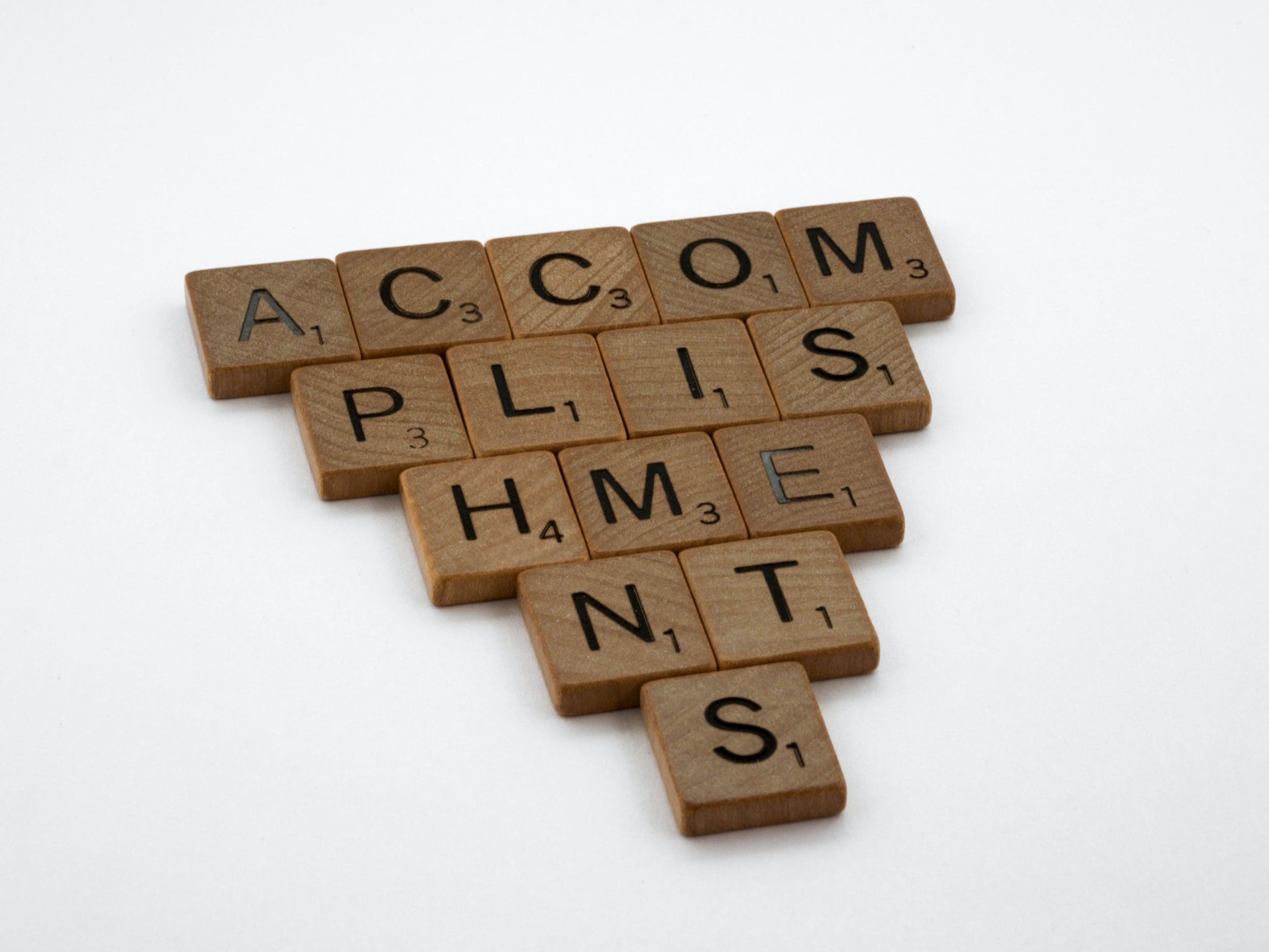 scrabble letters that spell accomplishments