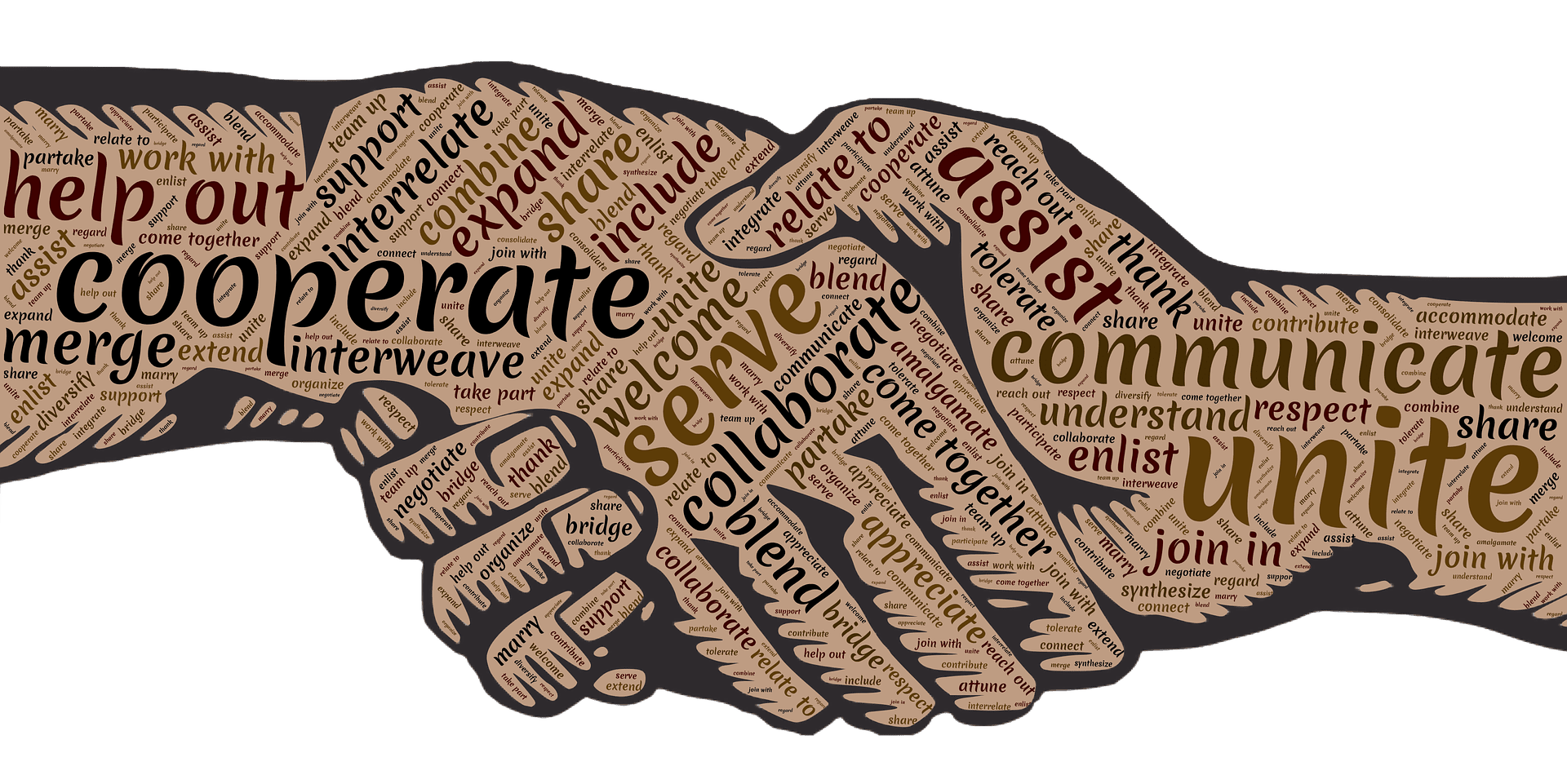 word collage inside of handshake graphic